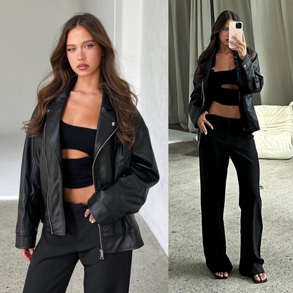 NEW! Tigermist- Black Kerrie Faux Leather Jacket With Zip And Button Details NWT - Picture 1 of 13